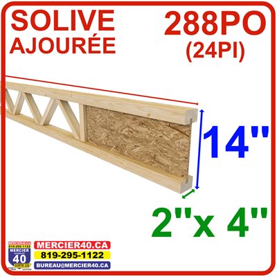 SOLIVE AJOURÉE EN BOIS, 2X4 X 14PO X 24PI RECTANGULAIRE