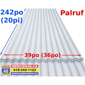 PALRUF FEUILLE DE PVC BLANCHE 5 / 8PO X 36PO X 20PI (+- 242PO)