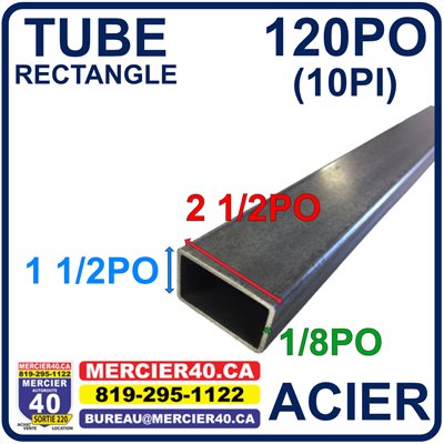 ACIER TUBE NEUF - 2 1 / 2PO X 1 1 / 2PO X 1 / 8PO X 120PO (10PI)