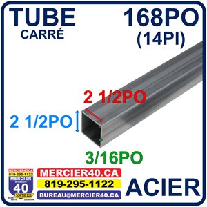 ACIER TUBE NEUF - 2 1 / 2PO X 2PO 1 / 2 X 3 / 16PO X 168PO (14PI)