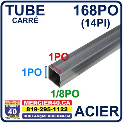 ACIER TUBE NEUF - 1PO X 1PO X 1 / 8PO X 168PO (14PI)