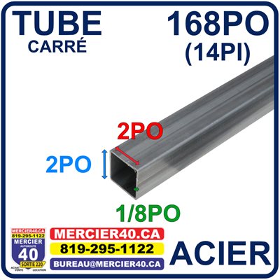 ACIER TUBE NEUF - 2PO X 2PO X 1 / 8PO X 168PO (14PI)