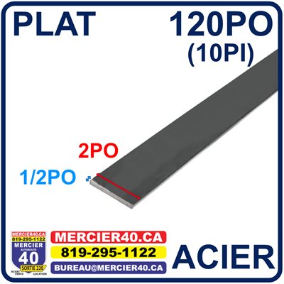 ACIER PLAT NEUF - 2PO X 1 / 2PO X 120PO (10PI)