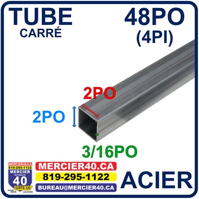 ACIER TUBE NEUF - 2PO X 2PO X 3 / 16PO X 48PO (4PI)