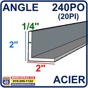 ACIER ANGLE NEUF - 2PO X 2PO X 1 / 4PO X 240PO (20PI)