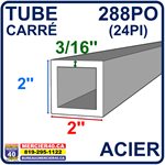 ACIER TUBE NEUF - 2PO X 2PO X 3 / 16PO X 288PO (24PI)