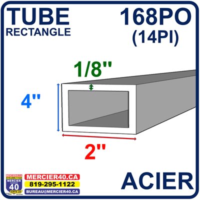 ACIER TUBE NEUF - 4PO X 2PO X 1 / 8PO X 168PO (14PI)