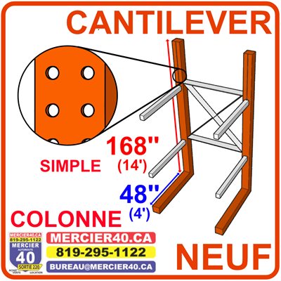CANTILEVER NEUF - COLONNE SIMPLE PORTE-A-FAUX W8@18X168PO